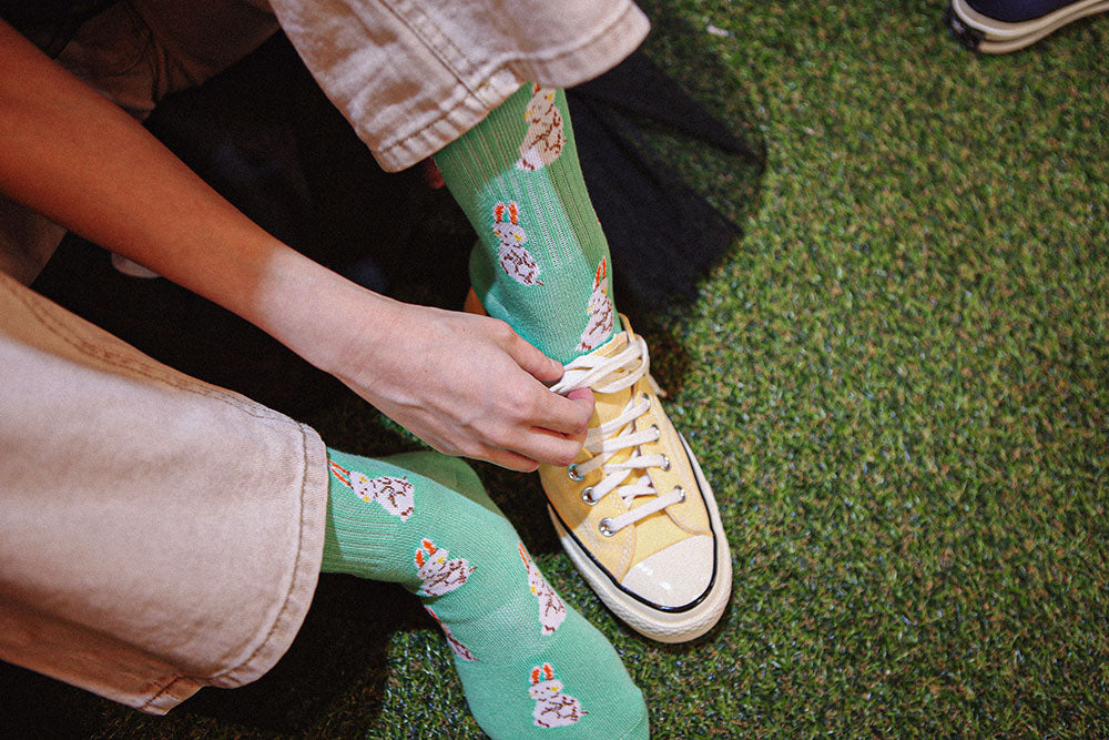 Women's Mint Sporty Combed Cotton Bunny Pattern Crew Socks