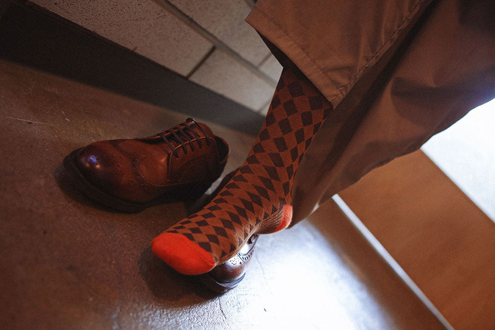 Men's High-Density Knit Argyle Diamond Business Crew Socks