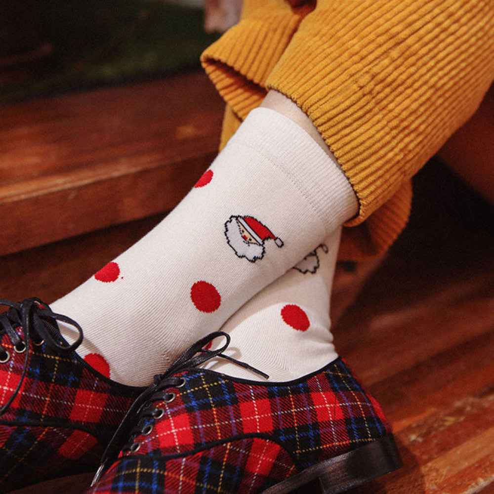 Women's Holiday Santa Jacquard Polka Dot Crew Socks