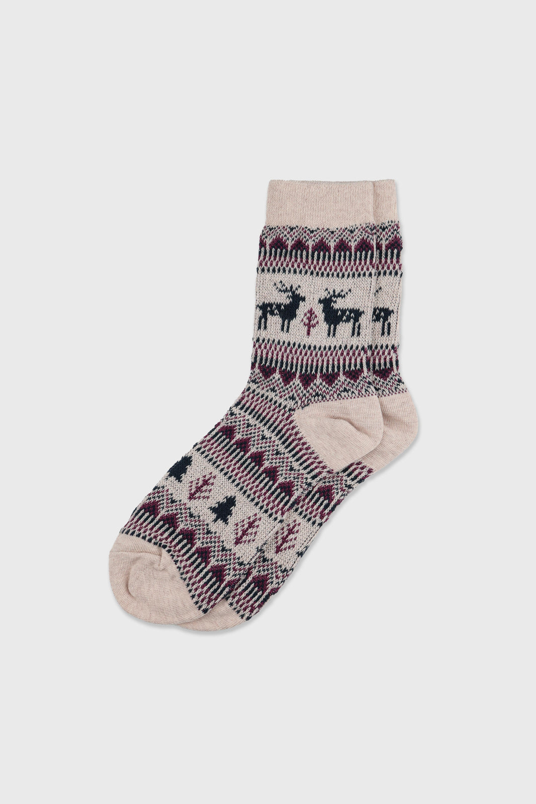 Women's Winter Holiday Fair Isle and Deer Knit Crew Socks Ivory-Women's Winter Holiday Fair Isle and Deer Knit Crew Socks Ivory