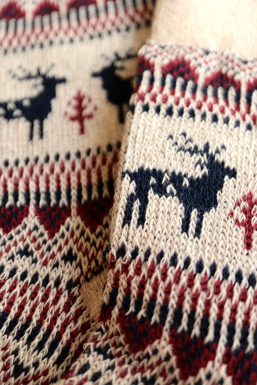 Women's Winter Holiday Fair Isle and Deer Knit Crew Socks Ivory-Women's Winter Holiday Fair Isle and Deer Knit Crew Socks Ivory