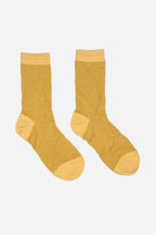 Women's Sparkle Diamond Pattern Crew Socks Mustard