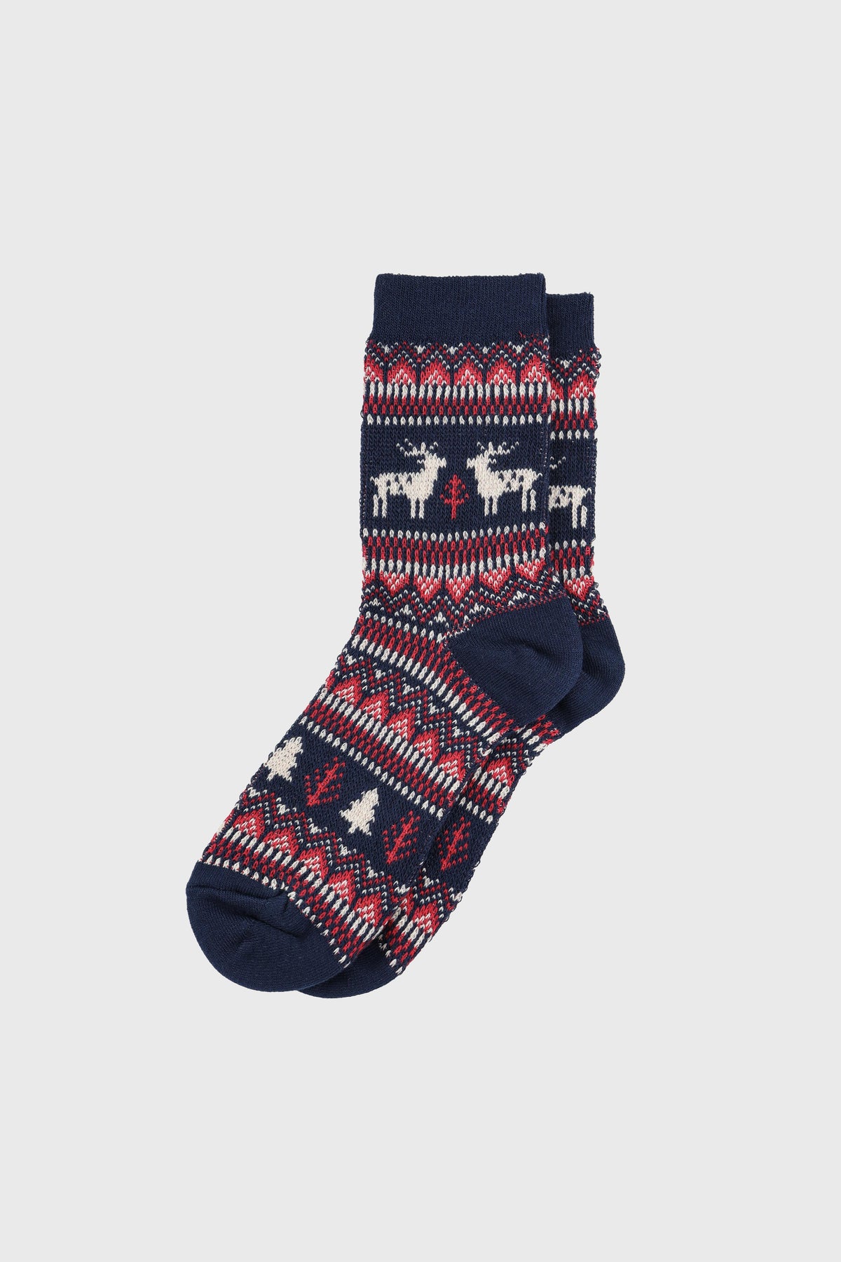 Women's Winter Holiday Fair Isle and Deer Knit Crew Socks Navy-Women's Winter Holiday Fair Isle and Deer Knit Crew Socks Navy