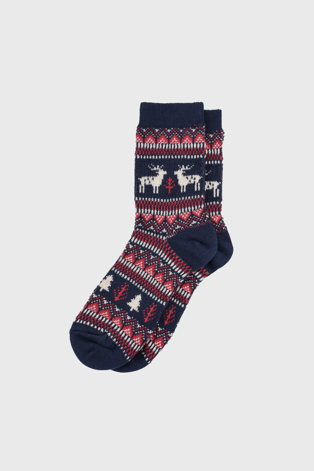 Women's Winter Holiday Fair Isle and Deer Knit Crew Socks Navy-Women's Winter Holiday Fair Isle and Deer Knit Crew Socks Navy