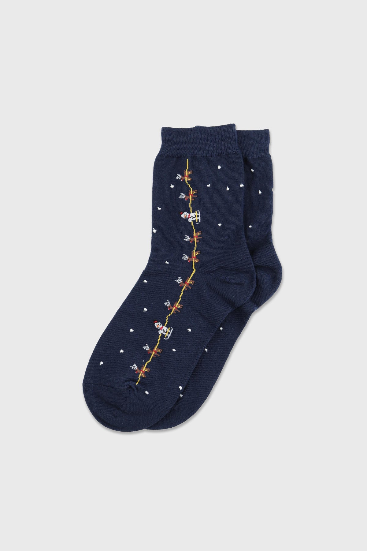 Women's Festive Snowman & Reindeer Knit Crew Socks for Women-Women's Festive Snowman & Reindeer Knit Crew Socks for Women