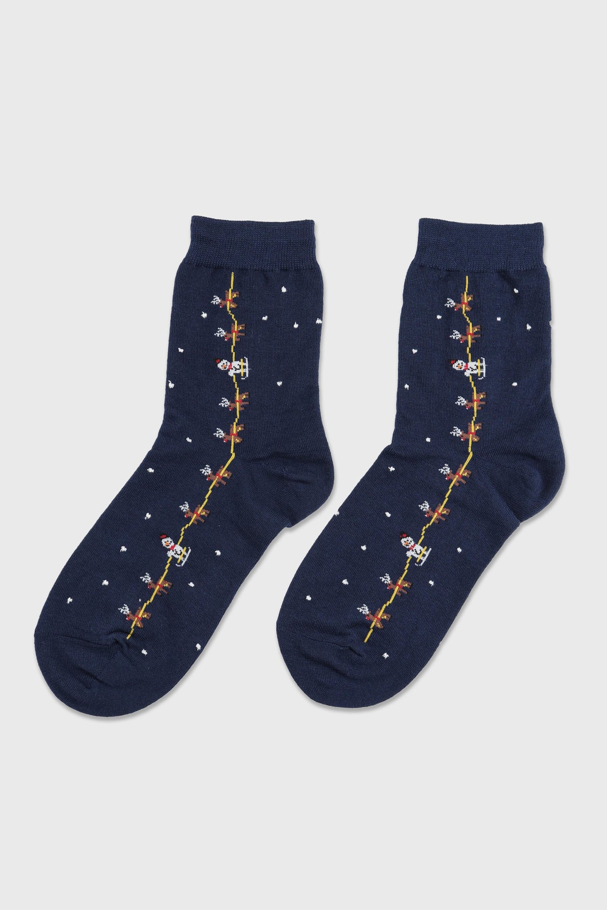 Women's Festive Snowman & Reindeer Knit Crew Socks for Women-Women's Festive Snowman & Reindeer Knit Crew Socks for Women