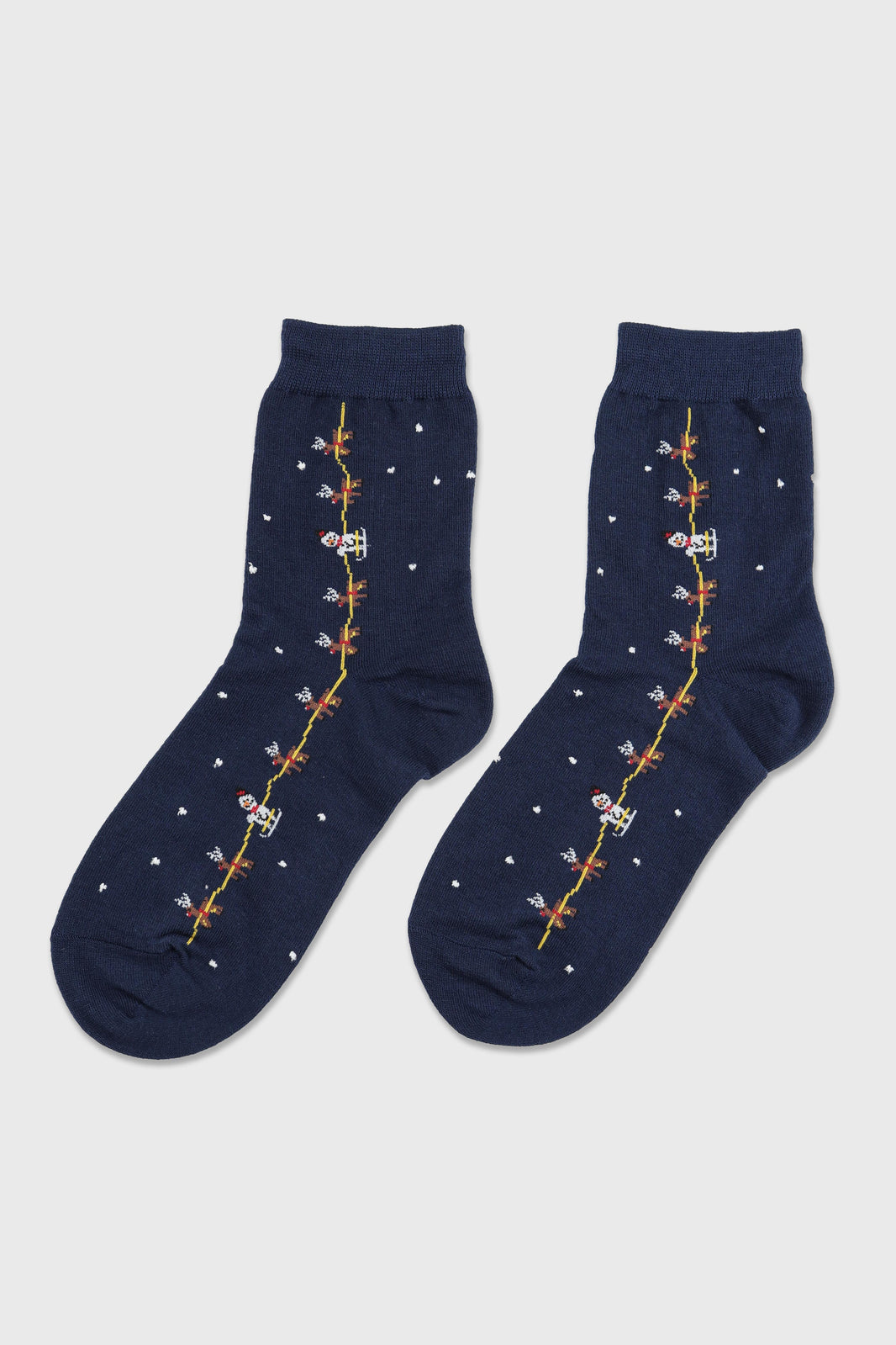Women's Festive Snowman & Reindeer Knit Crew Socks for Women-Women's Festive Snowman & Reindeer Knit Crew Socks for Women