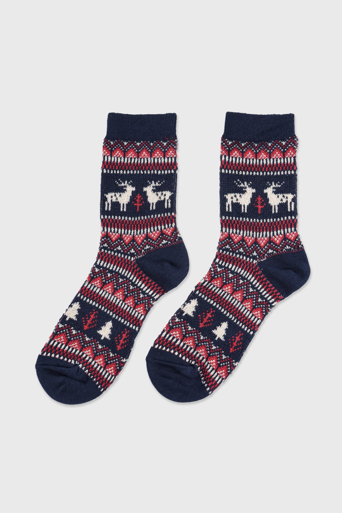 Women's Winter Holiday Fair Isle and Deer Knit Crew Socks Navy-Women's Winter Holiday Fair Isle and Deer Knit Crew Socks Navy