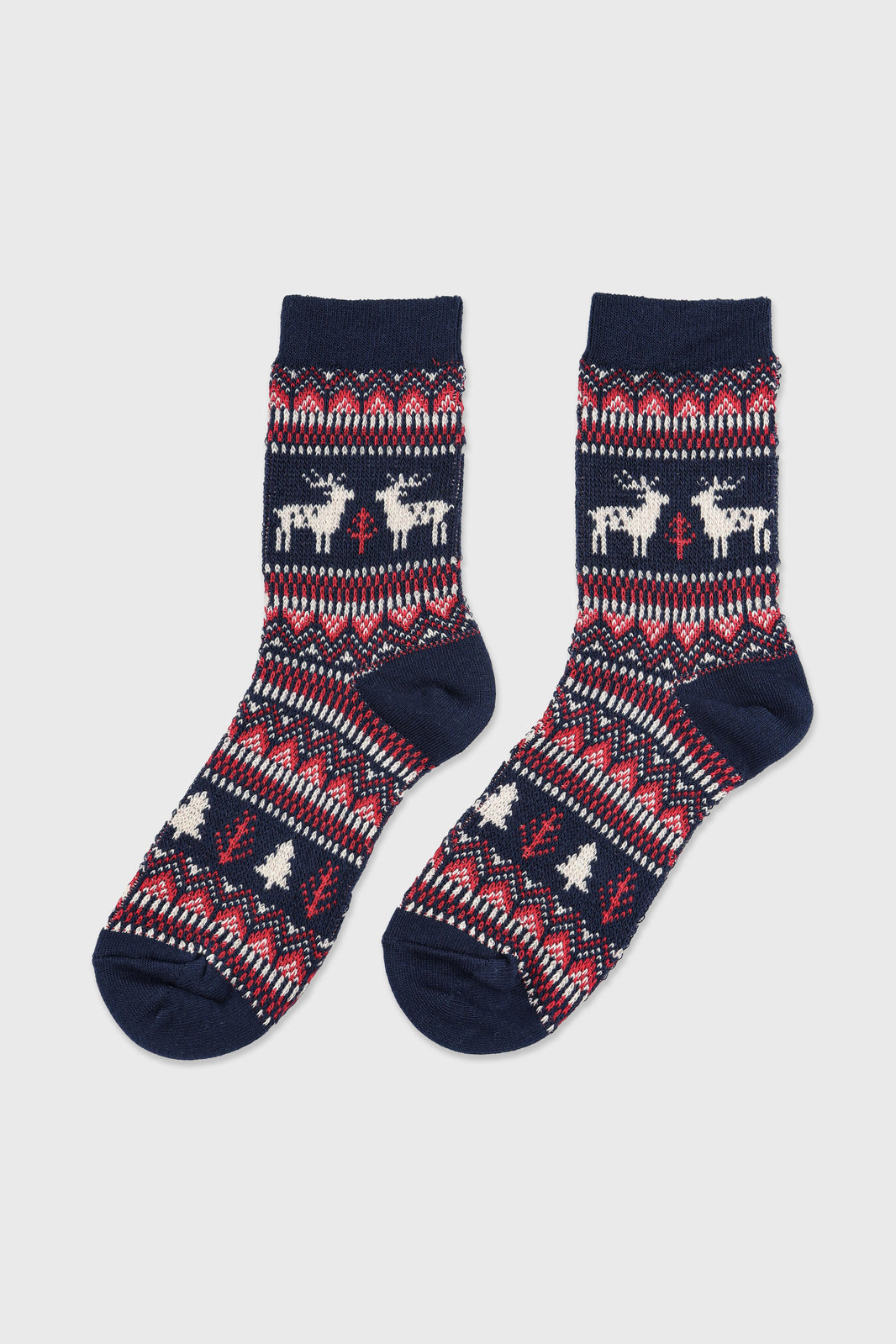 Women's Winter Holiday Fair Isle and Deer Knit Crew Socks Navy-Women's Winter Holiday Fair Isle and Deer Knit Crew Socks Navy