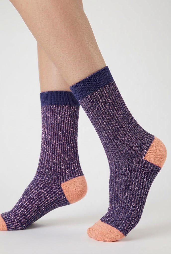 Women's Glitter Ribbed Dress Socks Navy