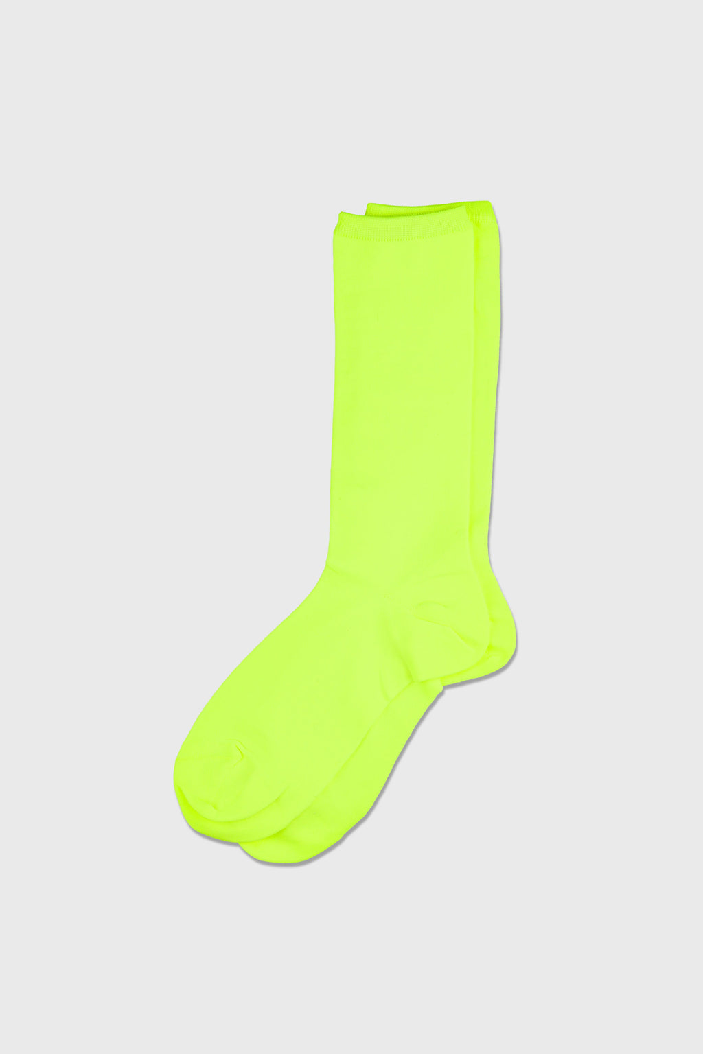 A single neon yellow-green athletic sock displayed against a light gray background.