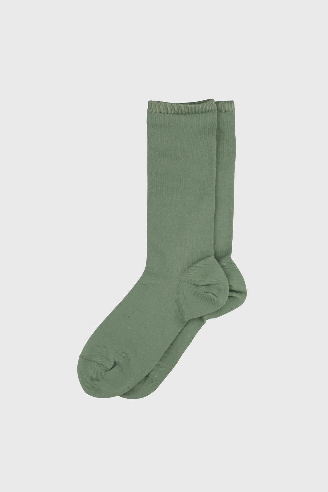 Women's Ultra-Lightweight Breathable Crew Socks-Cooling Performance Olive-A pair of solid sage green crew socks displayed against a light gray background.