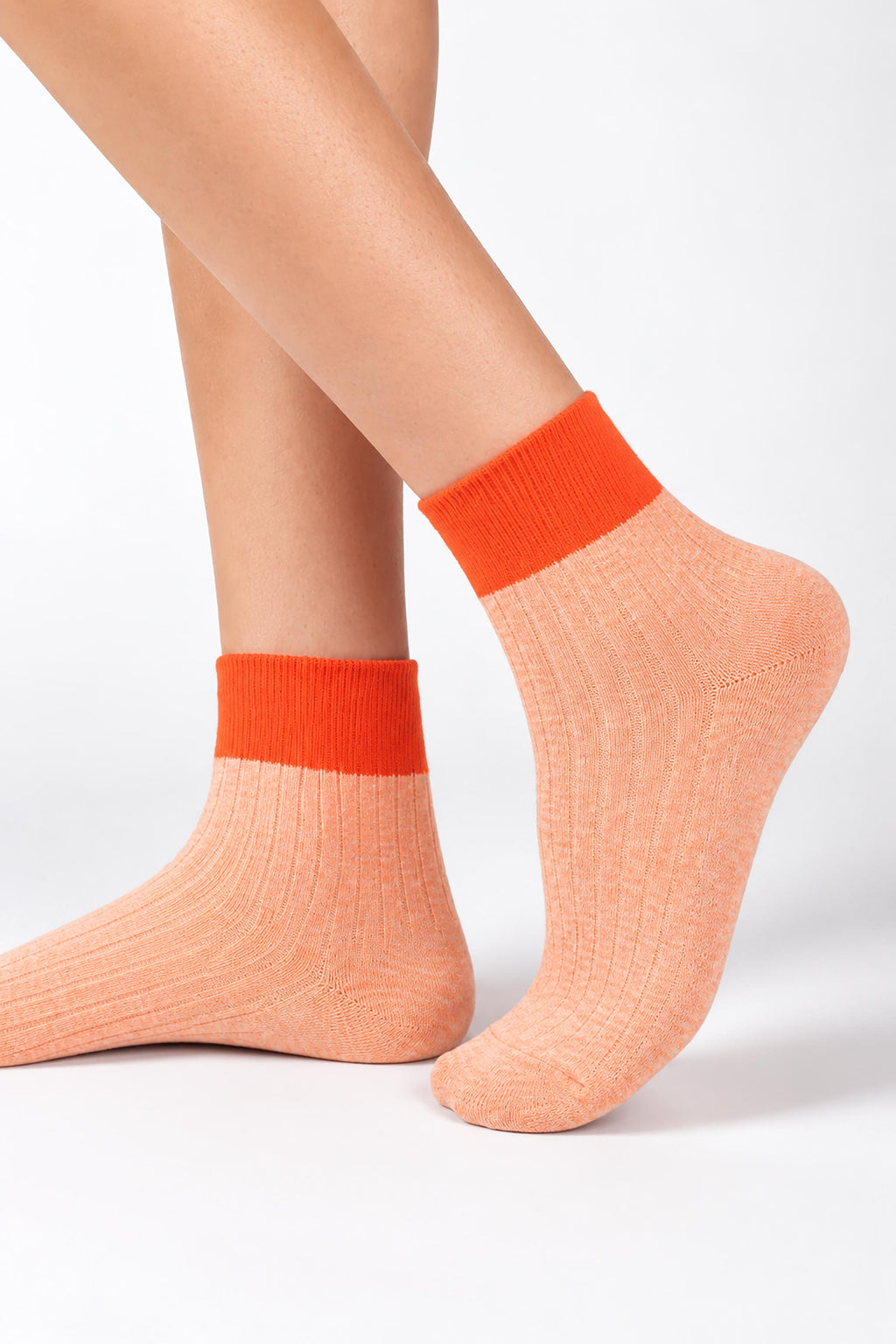 Premium Combed Cotton Ribbed Two-Tone Socks Orange