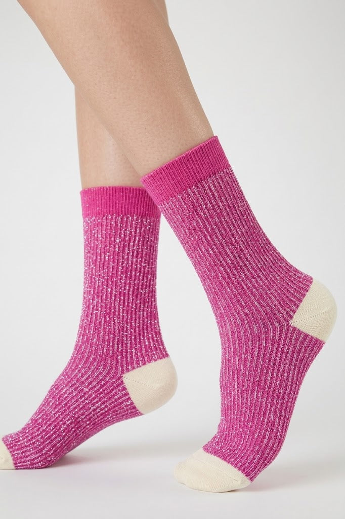 Women's Glitter Ribbed Dress Socks Pink