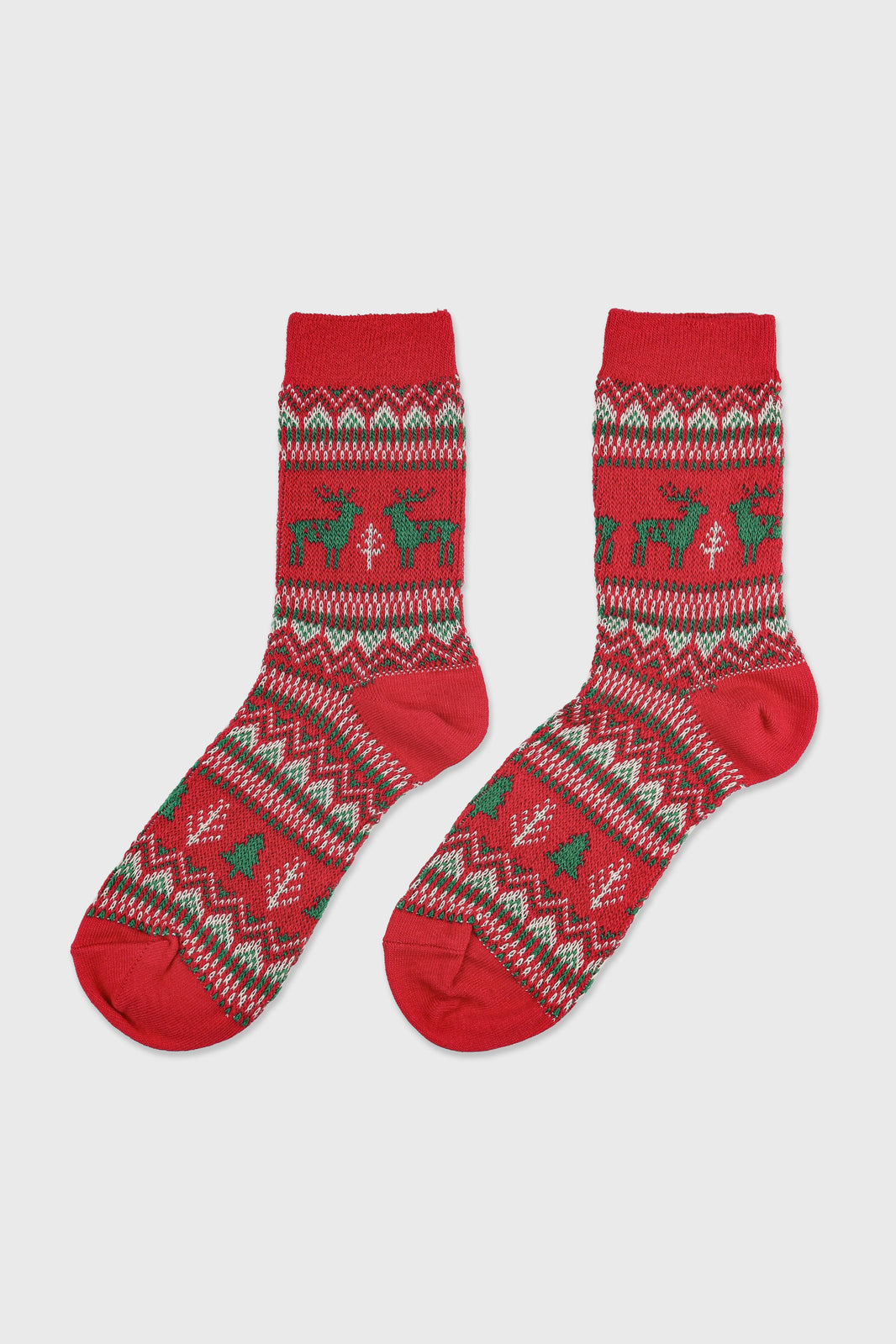 Women's Winter Holiday Fair Isle and Deer Knit Crew Socks Red-Women's Winter Holiday Fair Isle and Deer Knit Crew Socks Red