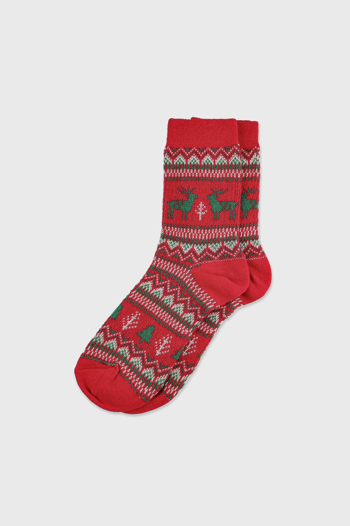 Women's Winter Holiday Fair Isle and Deer Knit Crew Socks Red-Women's Winter Holiday Fair Isle and Deer Knit Crew Socks Red