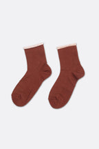 Premium Combed Cotton Rolled Cuff Quarter Socks Rust