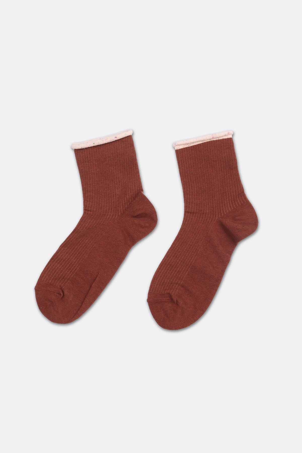 Premium Combed Cotton Rolled Cuff Quarter Socks Rust
