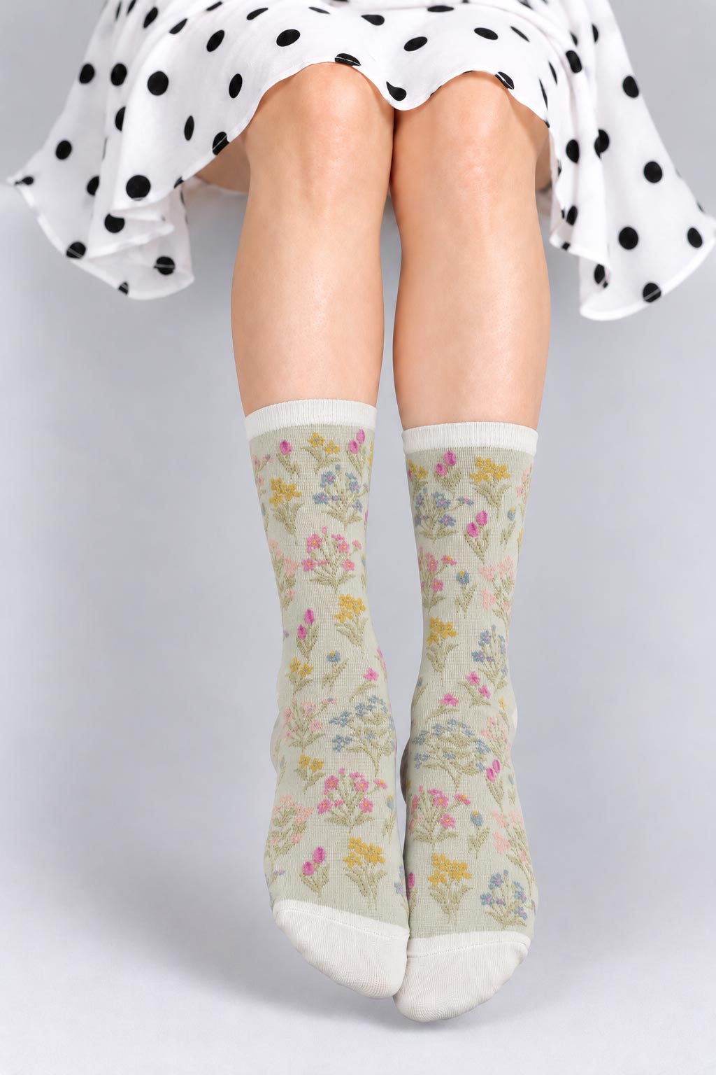 Women's Botanical Floral Patterned Crew Socks-Women's Botanical Floral Patterned Crew Socks