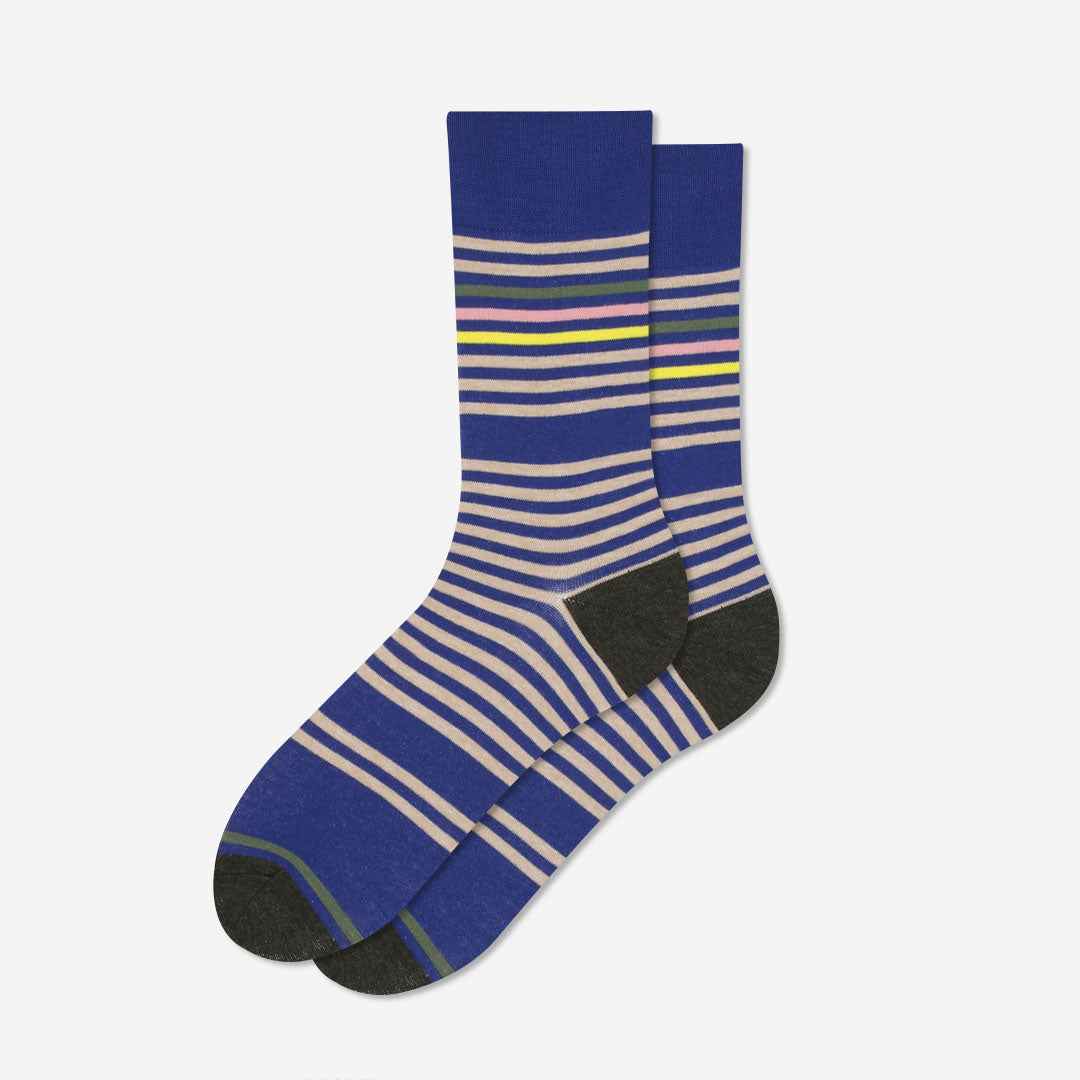 Multi-Stripe Contrast Knit Crew Socks