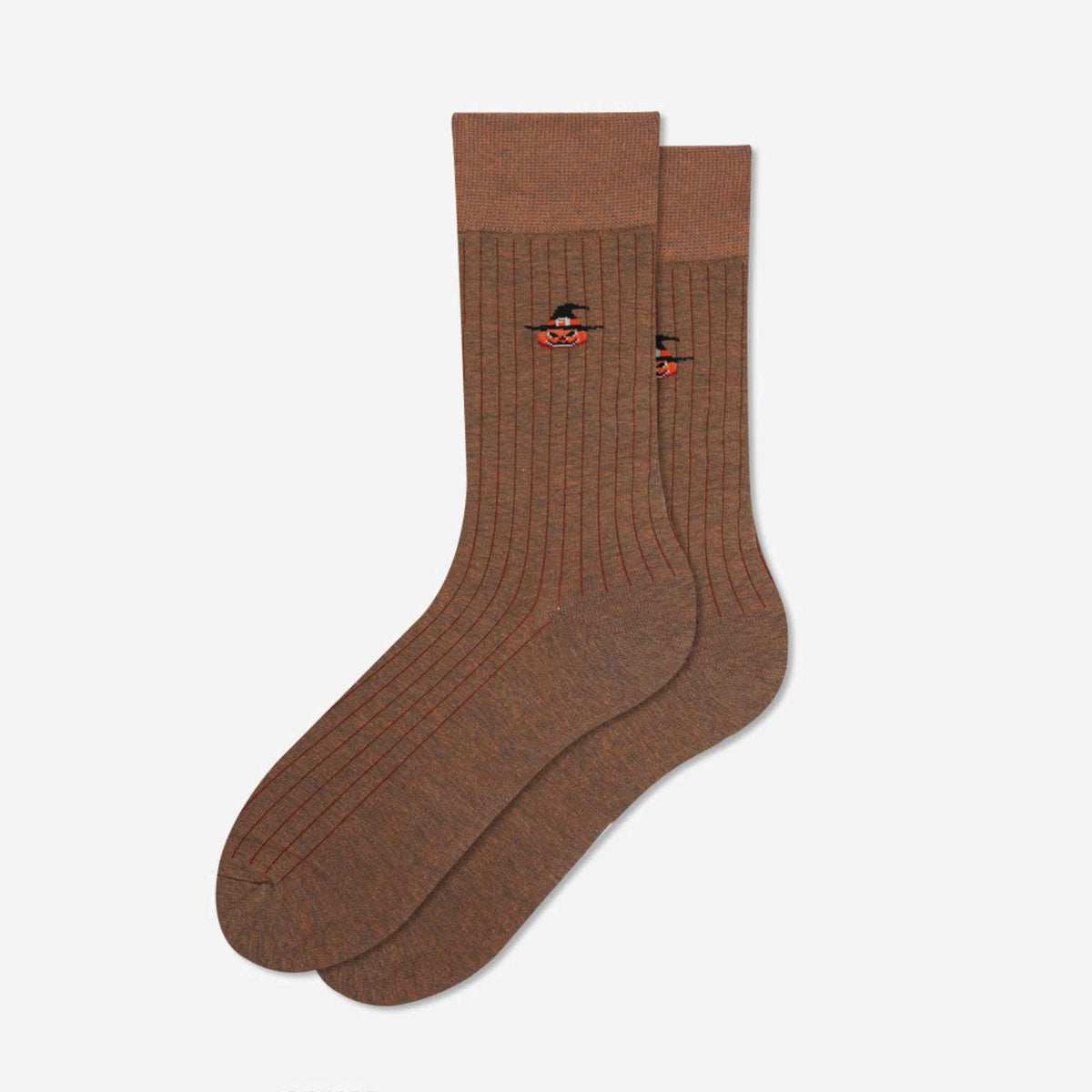Men's Halloween Pumpkin Embroidered Ribbed Crew Socks