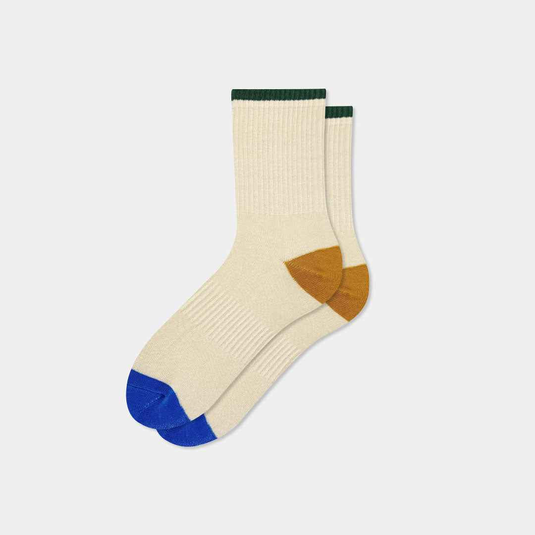 Women's Color-Tipped Ribbed Elastic Band Crew Socks | Combed Cotton