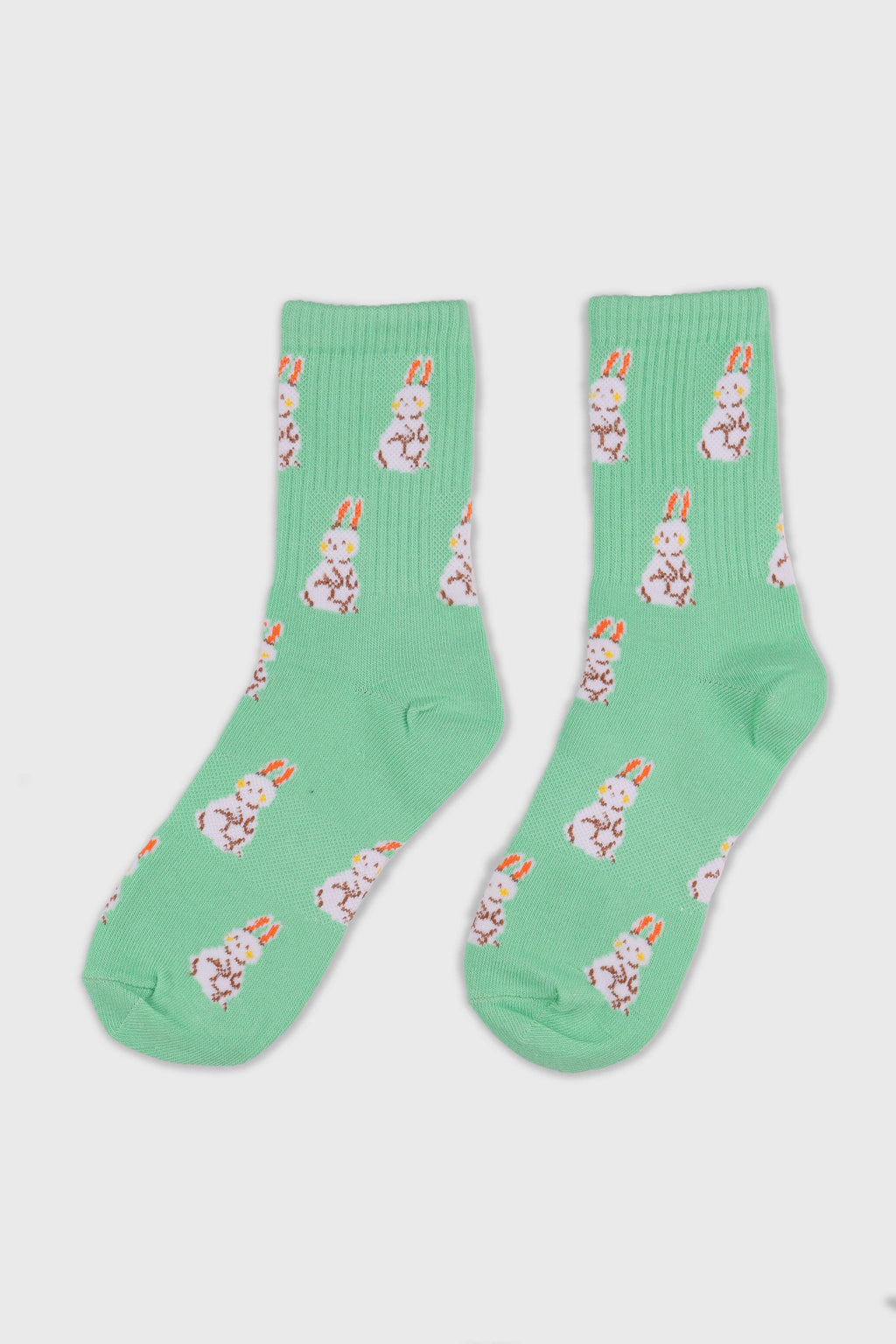 Women's Mint Sporty Combed Cotton Bunny Pattern Crew Socks