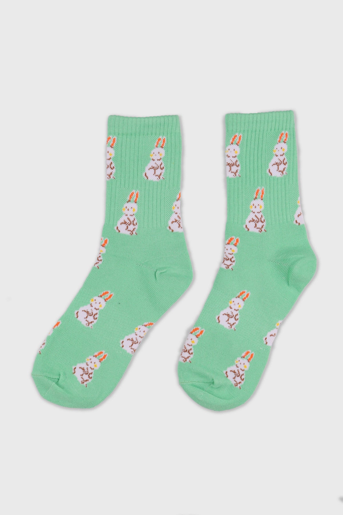 Women's Mint Sporty Combed Cotton Bunny Pattern Crew Socks