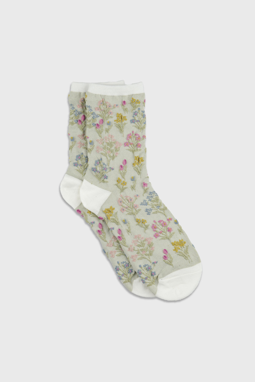 Women's Botanical Floral Patterned Crew Socks-Women's Botanical Floral Patterned Crew Socks
