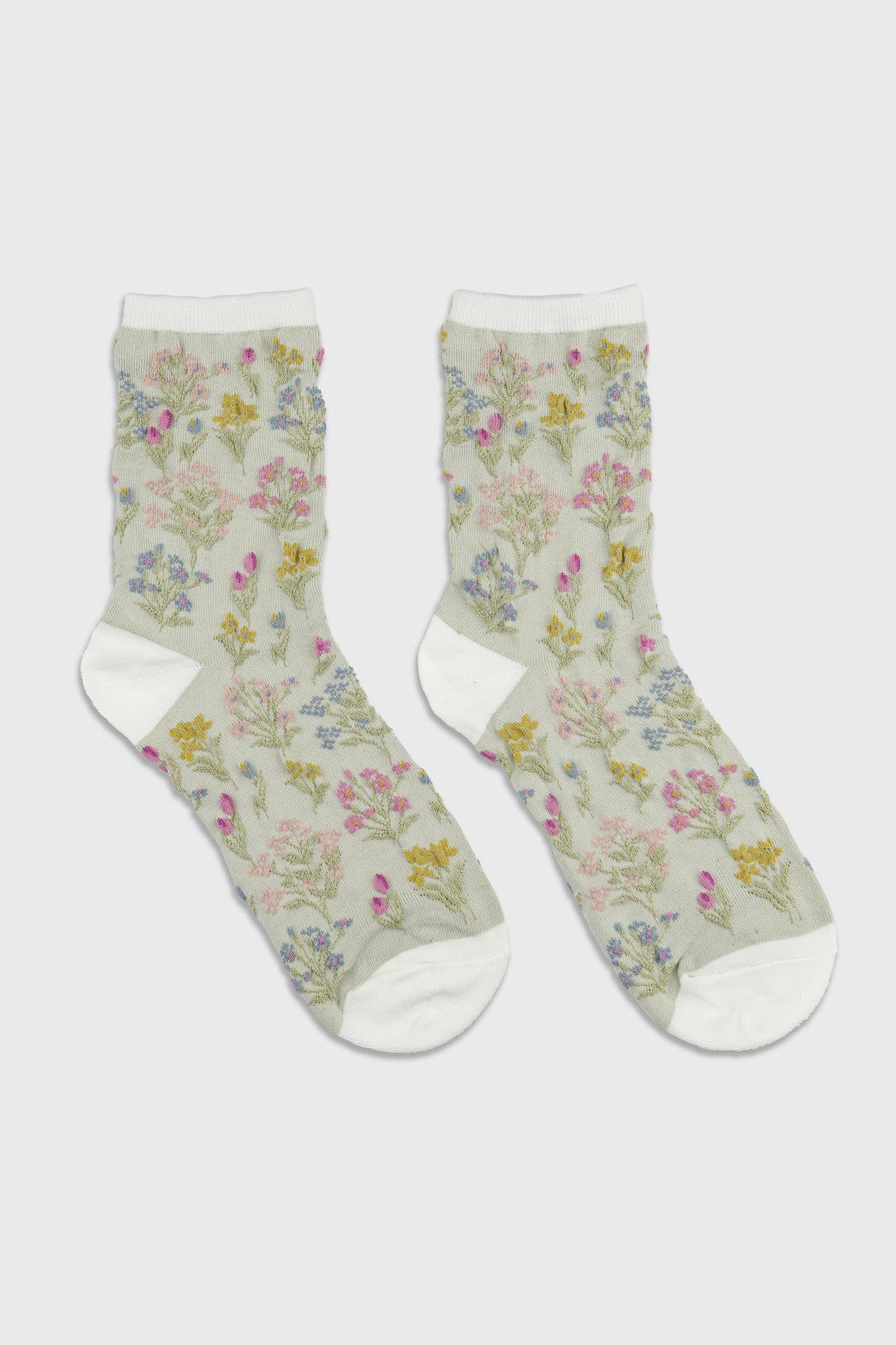 Women's Botanical Floral Patterned Crew Socks-Women's Botanical Floral Patterned Crew Socks