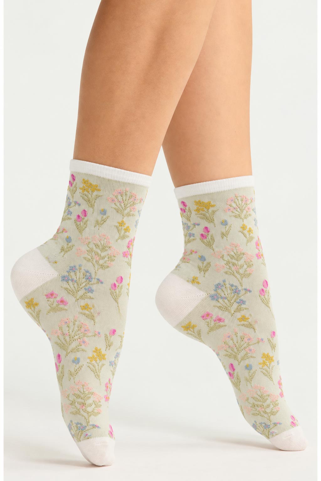 Women's Botanical Floral Patterned Crew Socks-Women's Botanical Floral Patterned Crew Socks