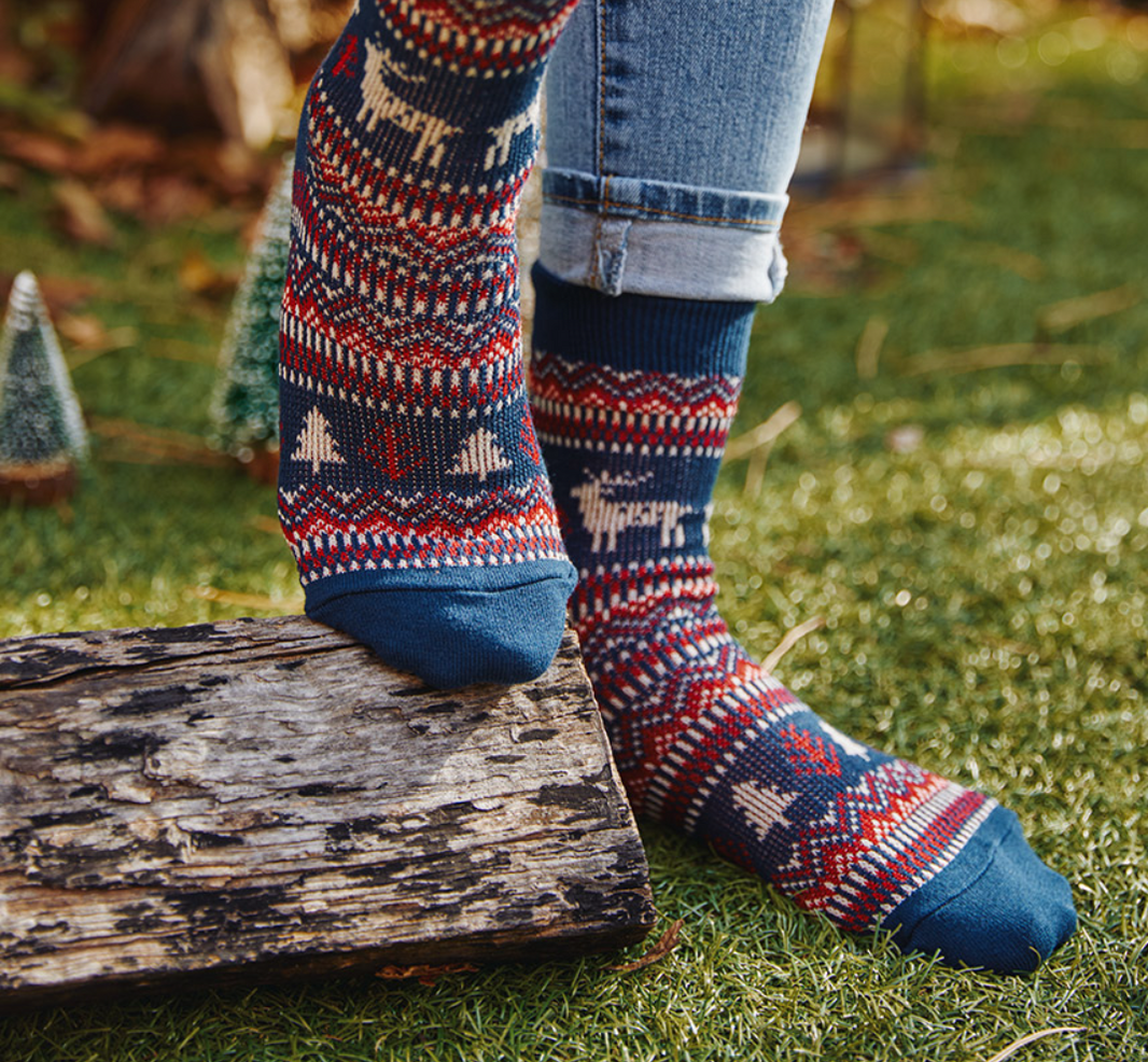 Women's Winter Holiday Fair Isle and Deer Knit Crew Socks Navy-Women's Winter Holiday Fair Isle and Deer Knit Crew Socks Navy