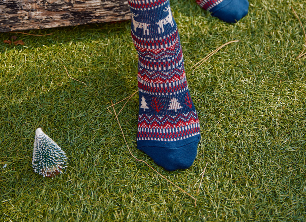 Women's Winter Holiday Fair Isle and Deer Knit Crew Socks Navy-Women's Winter Holiday Fair Isle and Deer Knit Crew Socks Navy