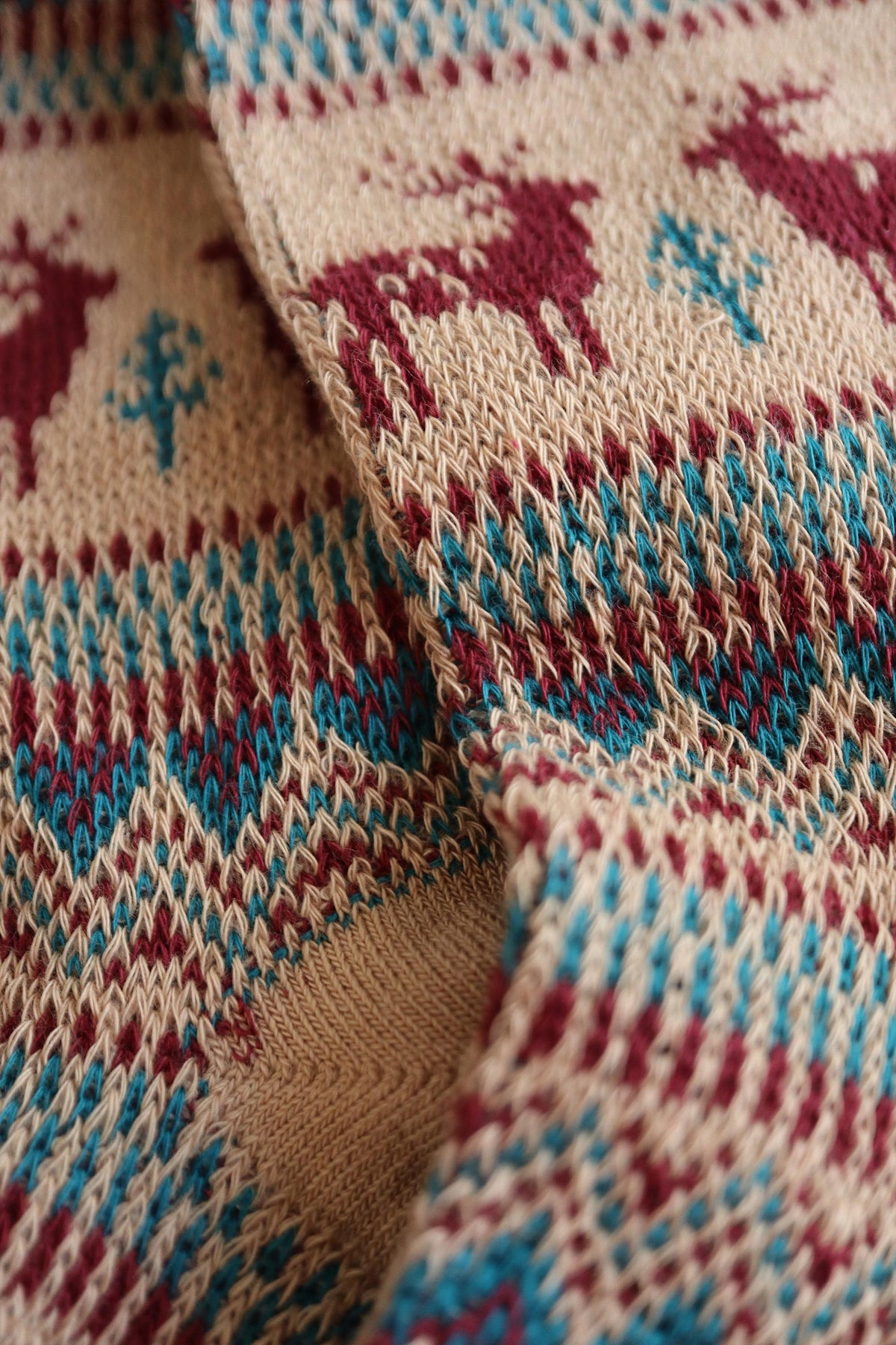 Women's Winter Holiday Fair Isle and Deer Knit Crew Socks Tan-Women's Winter Holiday Fair Isle and Deer Knit Crew Socks Tan
