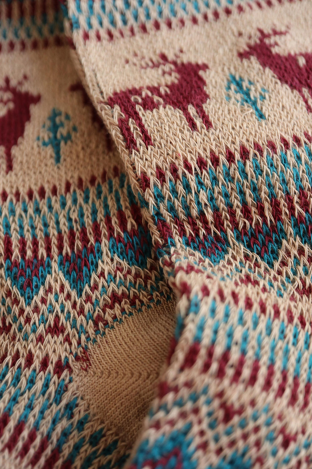 Women's Winter Holiday Fair Isle and Deer Knit Crew Socks Tan-Women's Winter Holiday Fair Isle and Deer Knit Crew Socks Tan
