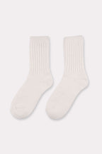 Women's Premium Angora Merino Wool Ribbed Winter Socks Ivory