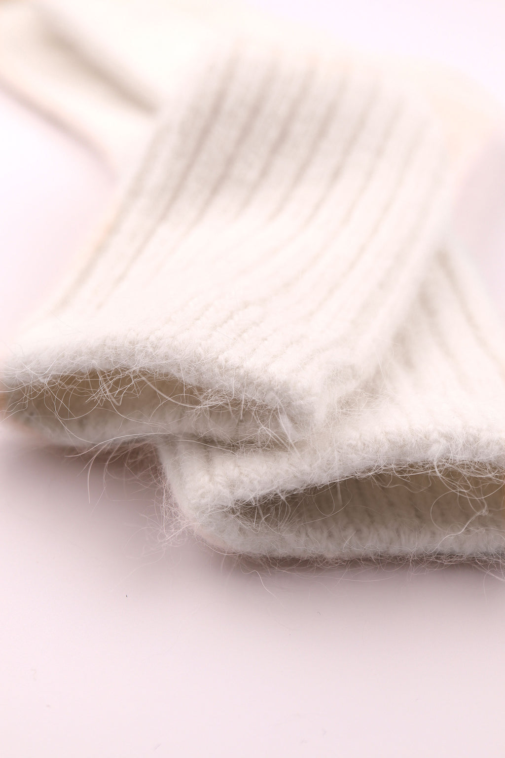 Women's Premium Angora Merino Wool Ribbed Winter Socks Ivory