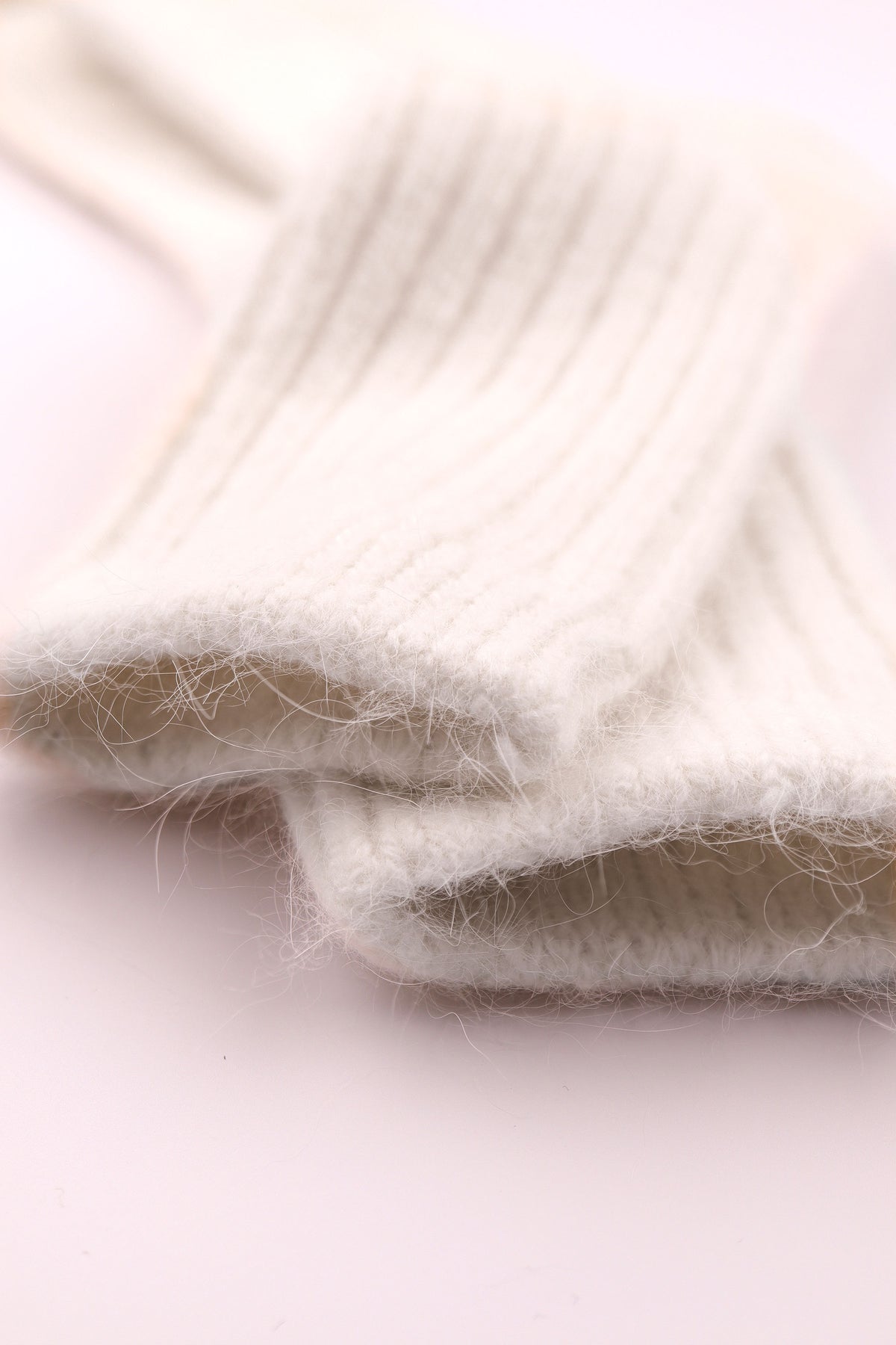 Women's Premium Angora Merino Wool Ribbed Winter Socks Ivory