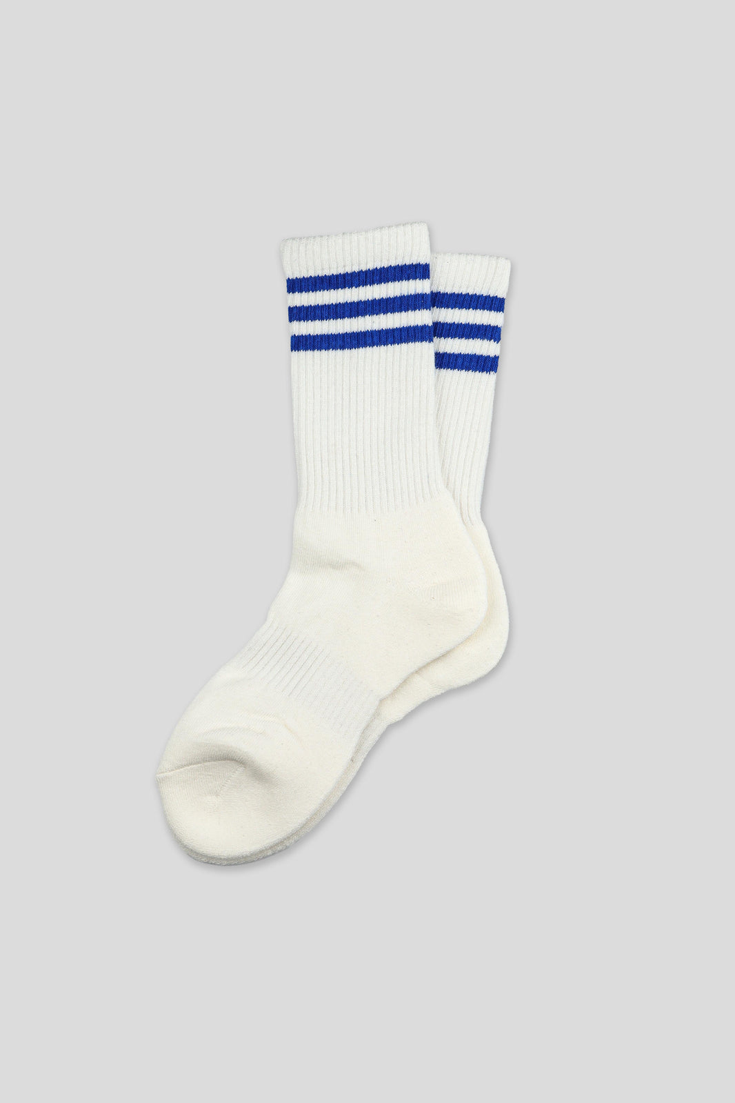 Women's Sporty Ribbed Crew Socks with Sole Cushioning White-Blue