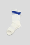 Women's Sporty Ribbed Crew Socks with Sole Cushioning White-Blue