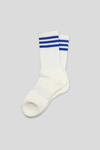 Women's Sporty Ribbed Crew Socks with Sole Cushioning White-Blue