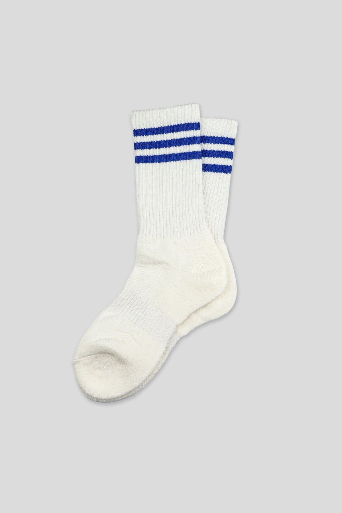 Women's Sporty Ribbed Crew Socks with Sole Cushioning White-Blue