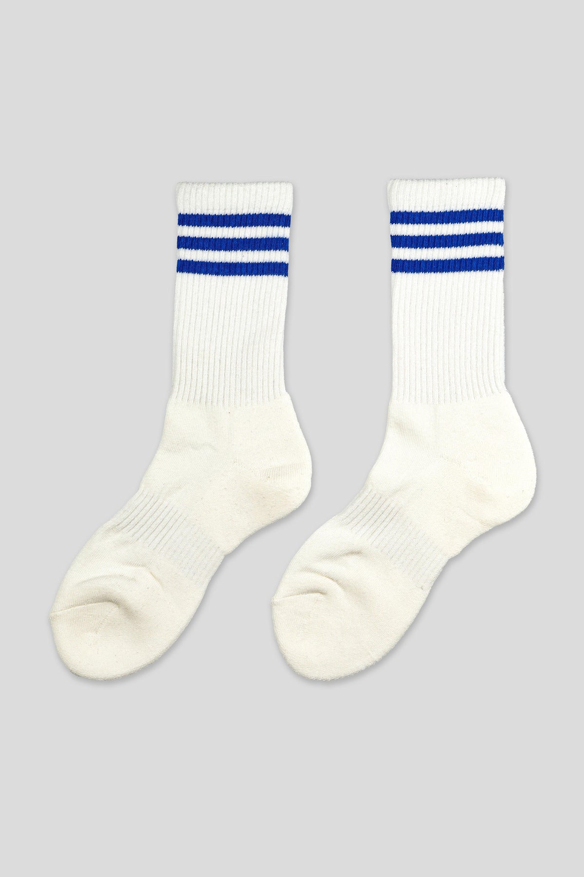 Women's Sporty Ribbed Crew Socks with Sole Cushioning White-Blue-Women's Sporty Ribbed Crew Socks with Sole Cushioning White-Blue