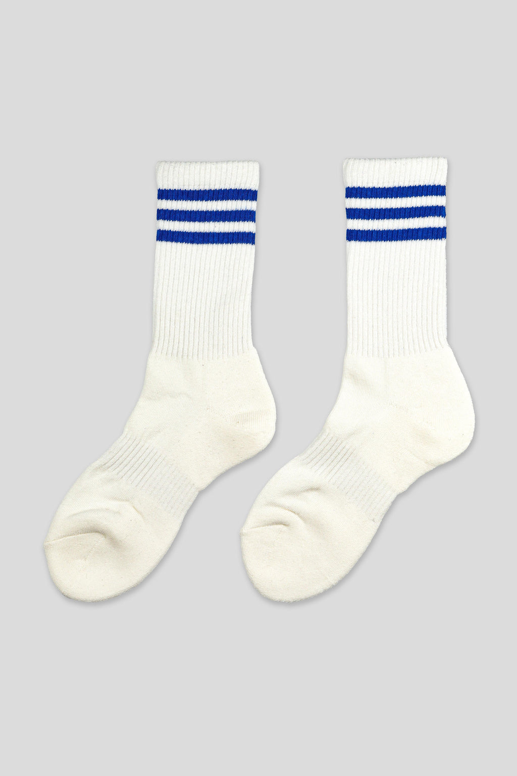 Women's Sporty Ribbed Crew Socks with Sole Cushioning White-Blue