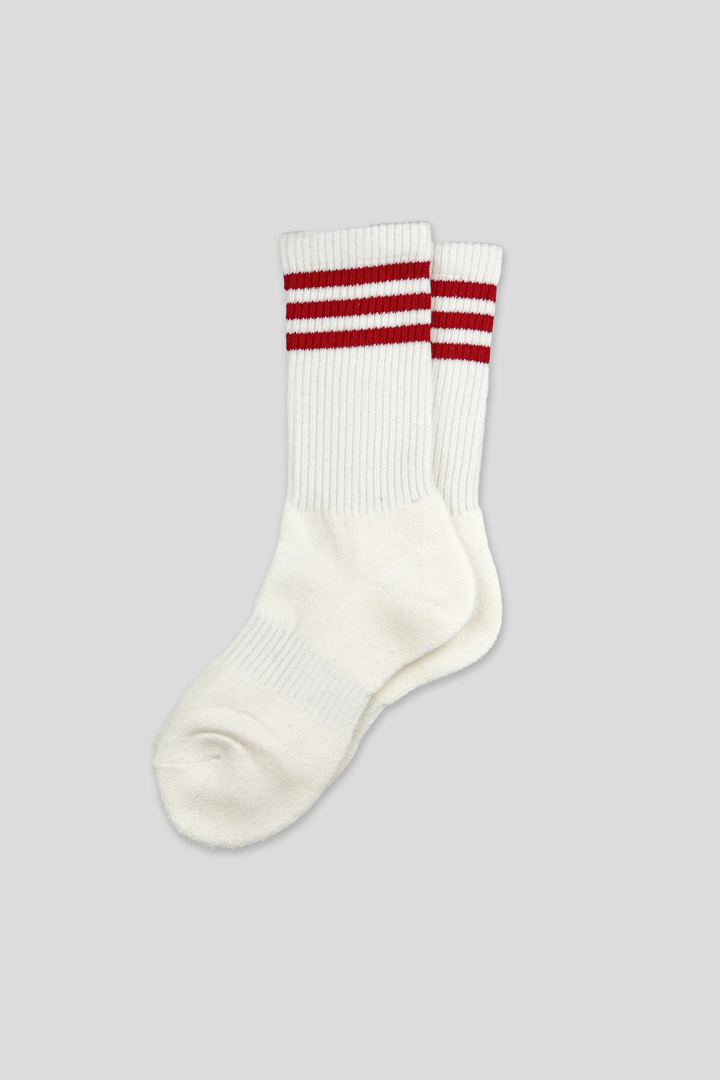 Women's Sporty Ribbed Crew Socks with Sole Cushioning White-Red