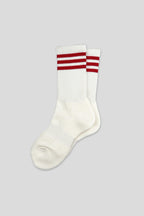 Women's Sporty Ribbed Crew Socks with Sole Cushioning White-Red