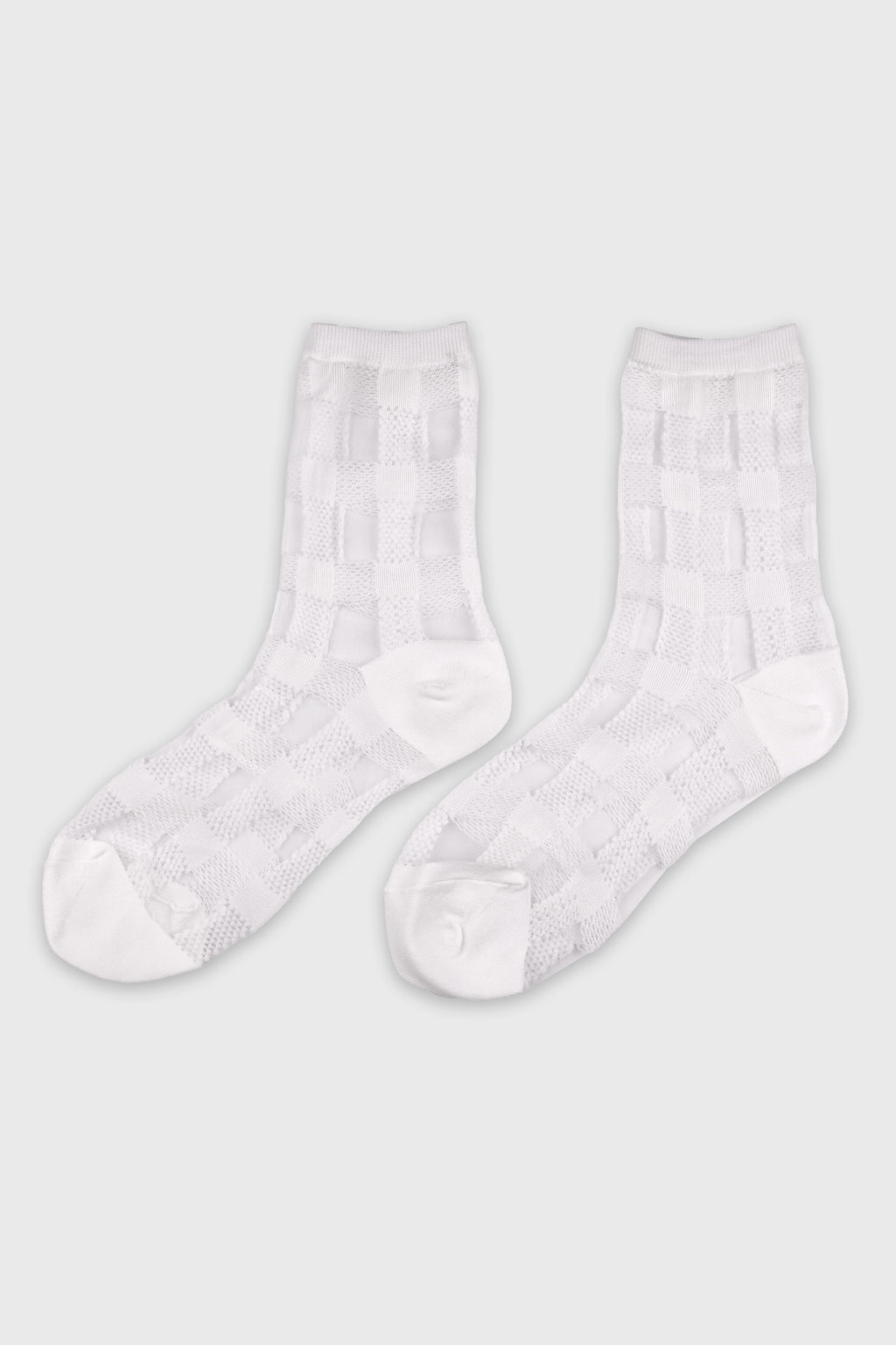 Women's Sheer Gingham Checkered Mesh Socks White