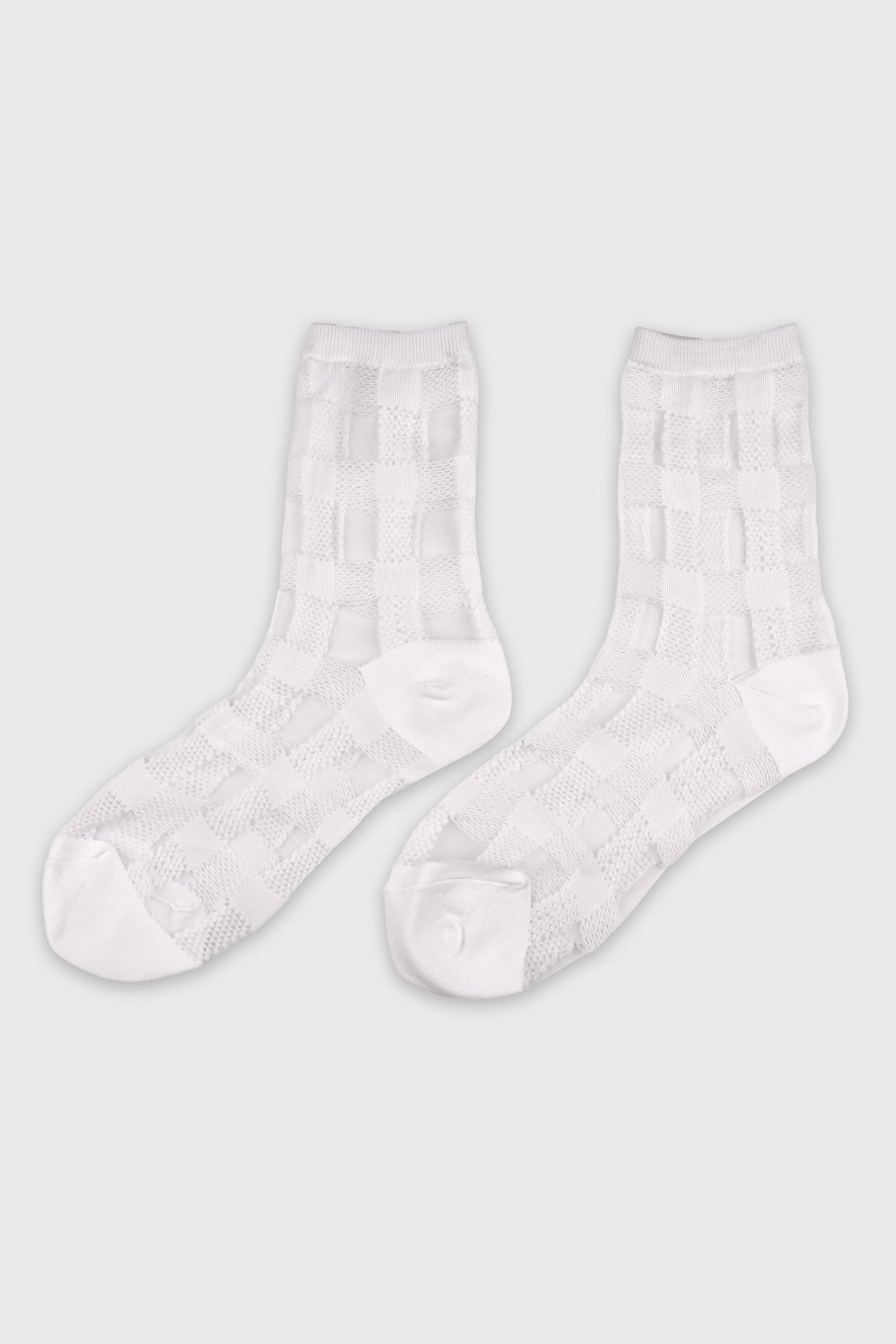 Women's Sheer Gingham Checkered Mesh Socks White
