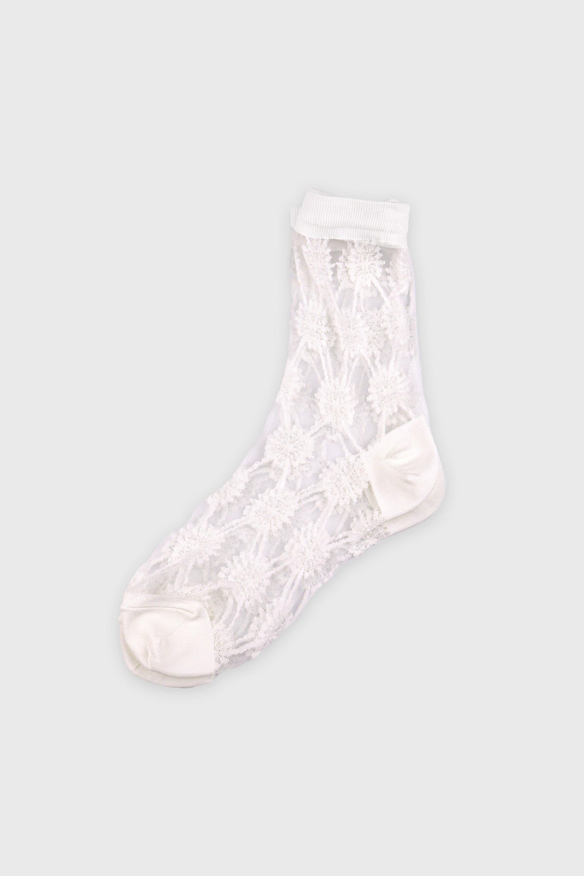 Women's Elegant Floral Sheer Crew Socks White