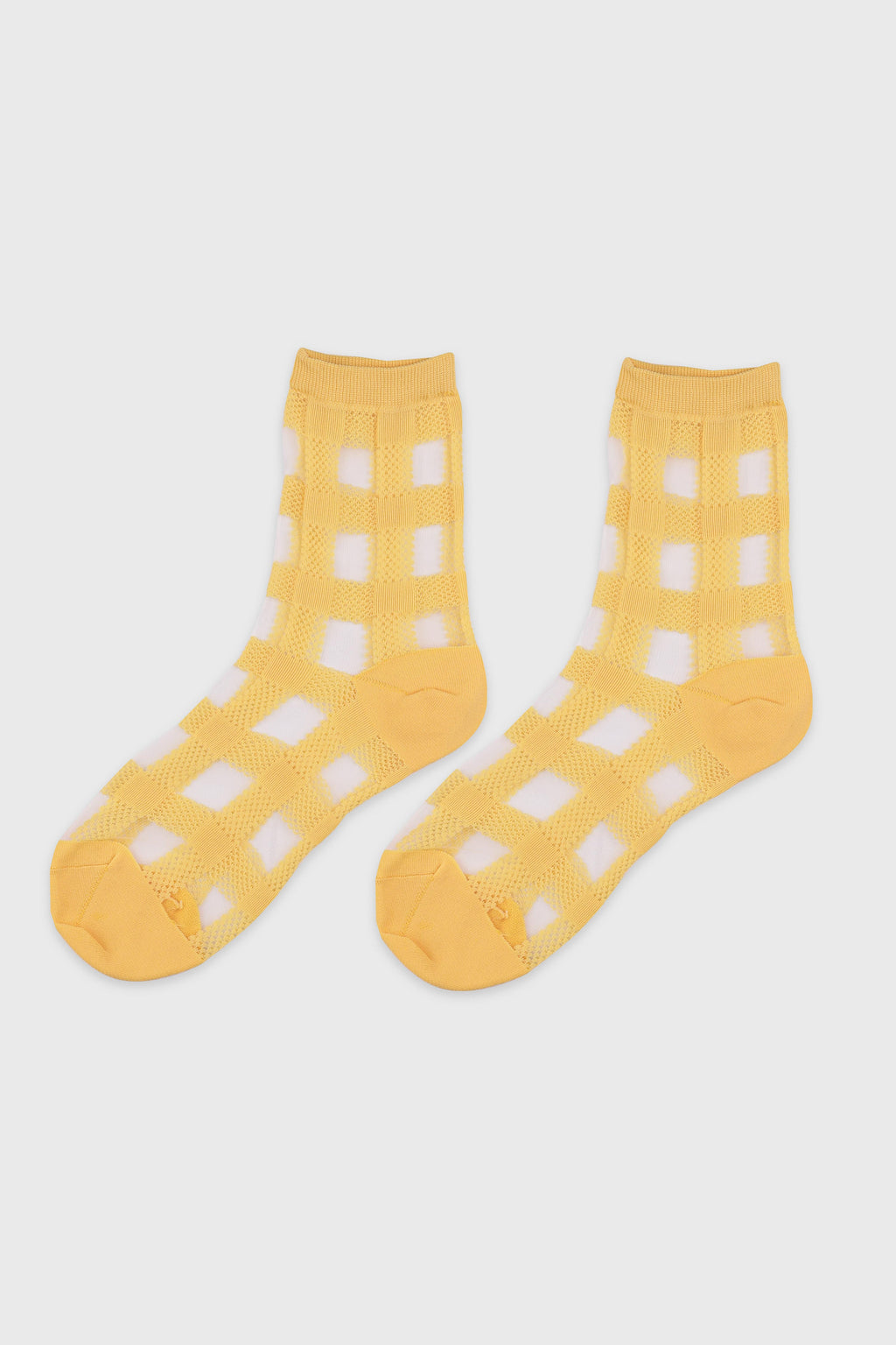 Women's Sheer Gingham Checkered Mesh Socks Yellow